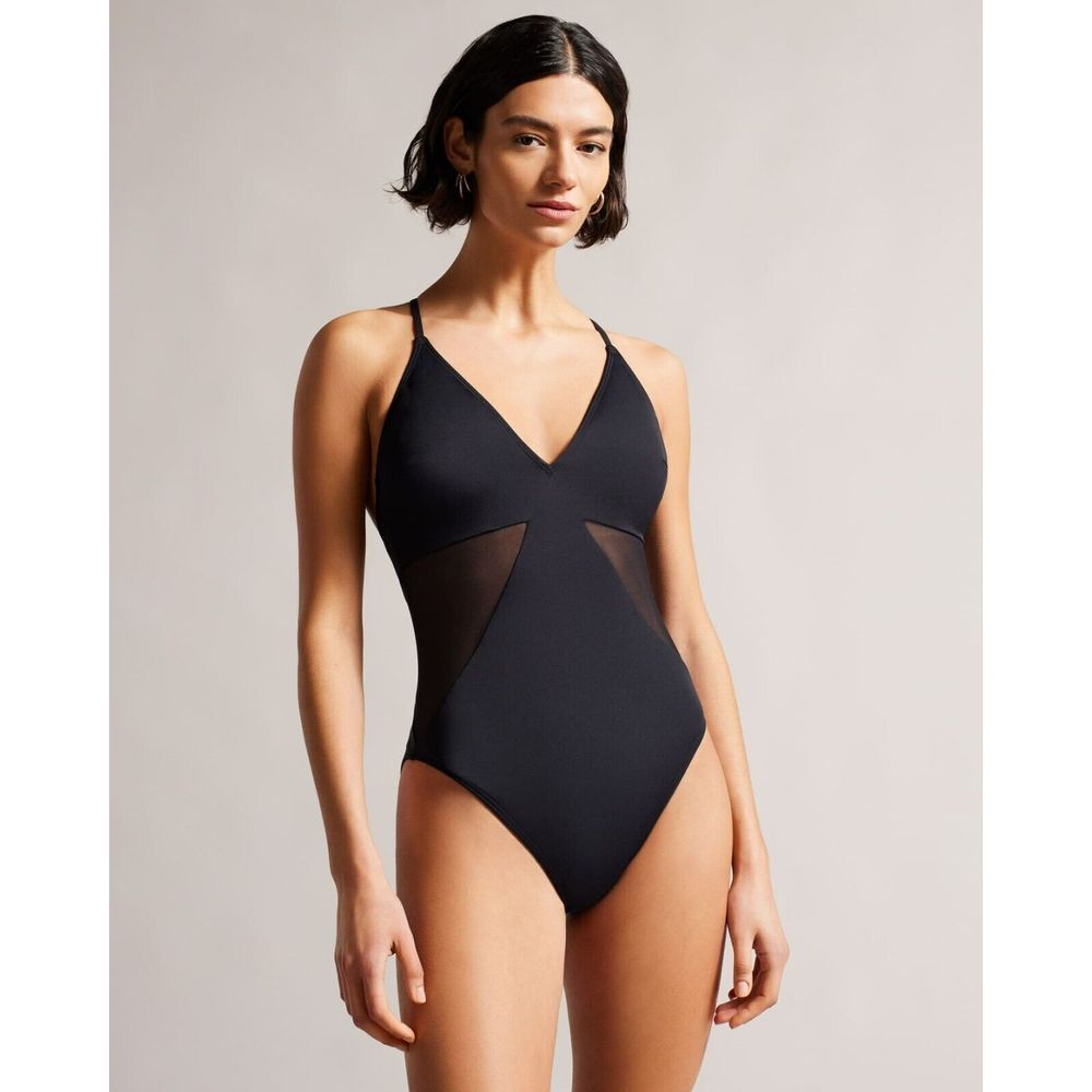 Ted Baker Maabel Strappy Swimsuit With Mesh Panels in Black Size 4
